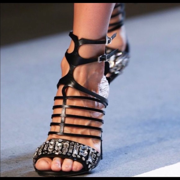 Fendi Blue Crocodile Crystal Embellished Sandals 9 - Picture 8 of 9